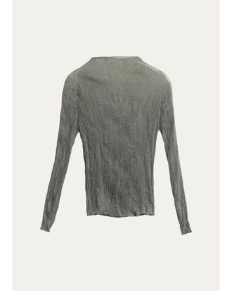 Issey Miyake Chiffon Twist Long-Sleeve High-Neck Top