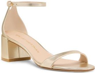 Stuart Weitzman Nudist Metallic Block Heel Sandal in Silver/Light Gold at Nordstrom, Size 9.5