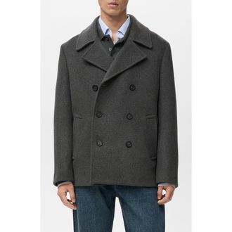 Mango Wool Blend Double Breasted Peacoat in Grey at Nordstrom, Size Xx-Large