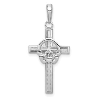 Diamond2Deal 14k Gold Polished Claddagh Cross Pendant