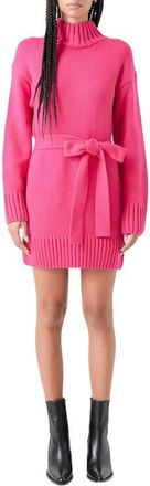 Grey Lab Tie Belt Long Sleeve Sweater Minidress in Fuchsia at Nordstrom, Size Medium