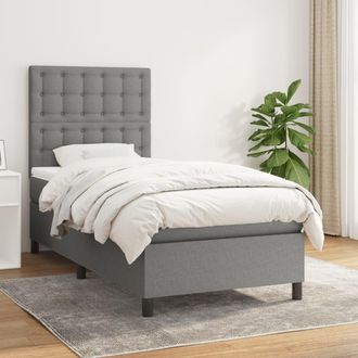 vidaXL Vidaxl - Cama Box Spring Con Colch&oacute;n Tela Gris Oscuro 90x200 Cm