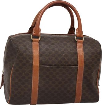 Celine Macadam Handbag Macadam With Leather Brown Canvas Bag (Pre-Owned)