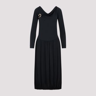 Lanvin Womens Ls Drape Midi Dress - Black Nylon - Size EU 36 (Womens)