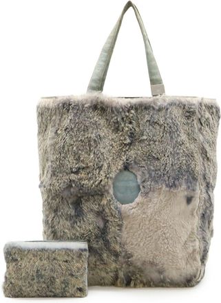 Chanel Beige Gray Lapin Suede Pouch Tote Bag (Pre-Owned)