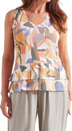 Tribal Flowy Double-Peplum Sleeveless Top In Sunset Gold
