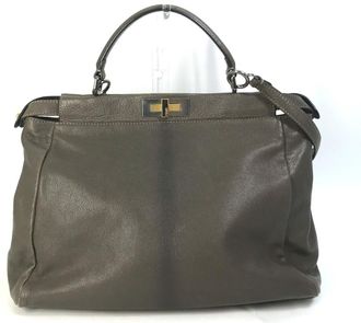 Fendi Gray Leather Handbag Shoulder Bag Tote Bag (Pre-Owned)