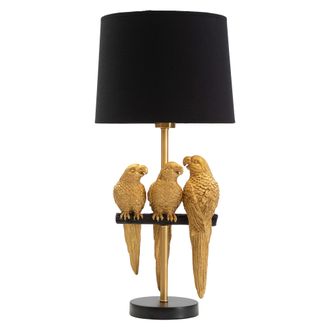 Dmora L&aacute;mpara De Mesa Paia, Decoraci&oacute;n Con Loros, Casquillo E27, Pantalla, Dorado