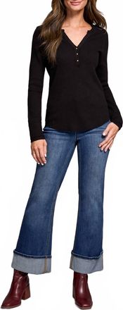 Tribal Soft Washed Thermal Henley Top In Black