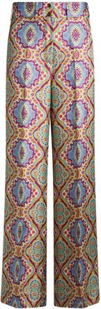 Etro Medallion-print silk trousers - women - Silk - 48 - Blue