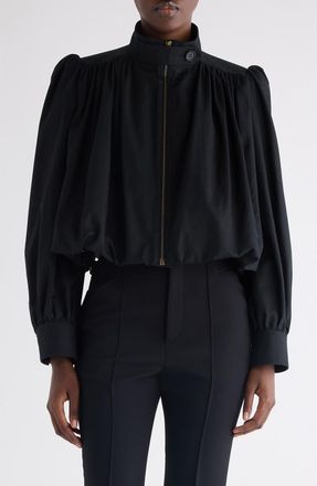 Chlo&eacute; Crop Balloon Hem Cotton Zip Jacket in Black at Nordstrom, Size 12 Us