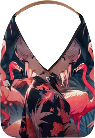 Generic Flamingo Girl Reusable Lightweight Grocery Bags - Foldable Into Compact Pouch, Washable & Sturdy, Multipurpose for Shopping and Travel