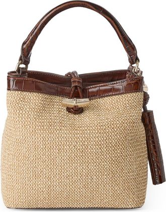 Brahmin Mini Amelia Embossed Leather Top Handle Bucket Bag in Pecan at Nordstrom