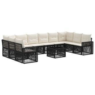 vidaXL Conjunto De Sof&aacute;s De Jard&iacute;n 11 Pcs Negro Y Blanco Crema Vidaxl
