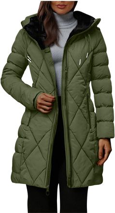 Generic Women Jacket Winter, Womens Long Fleece Lined Puffer Coats Slim Hooded Thick Warm Down Jacket Double-Ended Zipper Diamond Padded Outerwear
