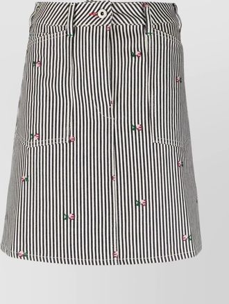 Kenzo denim striped floral-embroidered high-rise mini skirt