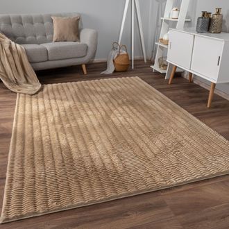 Paco Home Paco Home - Alfombra De Sala Con Pelo Corto, Estilo Escandinavo Abstracto Japandi Boho, Con Efecto 3d, Uni Crema Beige, 200x280 Cm