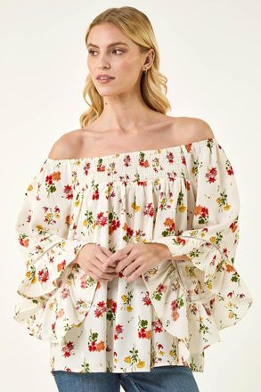 Roman Floral Print Bardot Top