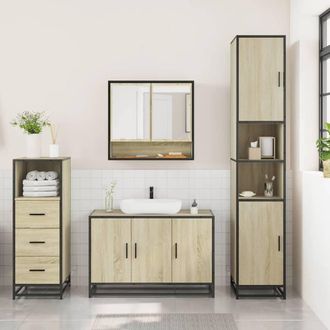 Berkfield Home Durable 3 Piece Bathroom Furniture Set Sonoma Oak Engineered Wood in Tan