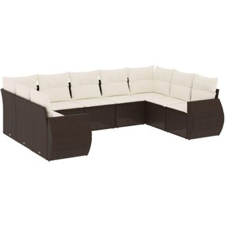 vidaXL Set De Sof&aacute;s De Jard&iacute;n 9 Pzas Y Cojines Rat&aacute;n Sint&eacute;tico Marr&oacute;n Vidaxl