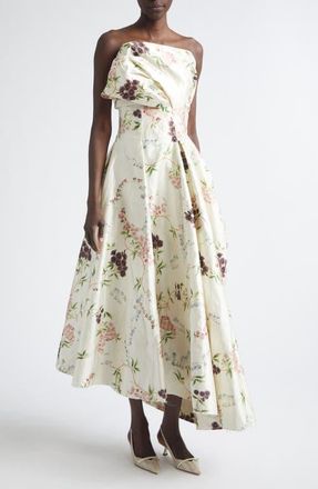 Erdem Floral Print Asymmetric Crushed Satin Cloud Dress in French Chintz Multi White at Nordstrom, Size 6 Us
