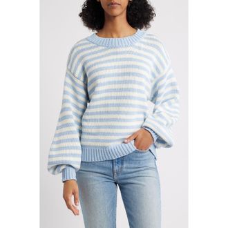 Princess Polly Harmony Balloon Sleeve Cotton Blend Sweater in Blue /White Stripe at Nordstrom, Size X-Small