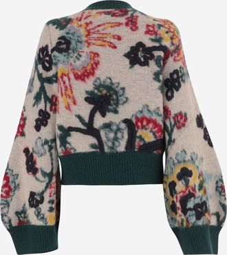 sacai Womens Wool Sweater With Zipper, Floral Print Multicolour