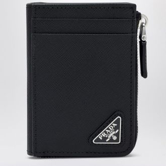 Prada Black Saffiano zip card holder