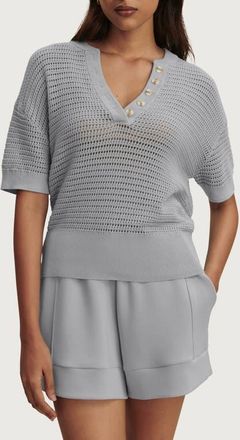Varley Callie Sheer Knit Cotton Top in Wind Blue at Nordstrom, Size X-Large