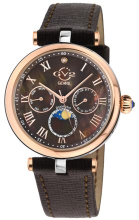 Gevril Group Womens GV2 Florence Brown Mother of Pearl 12511.L Dial Diamond Swiss Quartz Watch - One Size