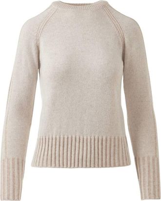 Kinross Cashmere Womens Plaited Rib Trim Crew Top In Taupe