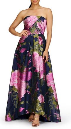 Kay Unger Holly Floral Print Strapless Gown in Azalea Pink at Nordstrom, Size 4