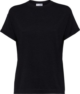 Brunello Cucinelli plain knitted T-shirt - women - Silk/Polyester/Cashmere/Nylon - S - Black