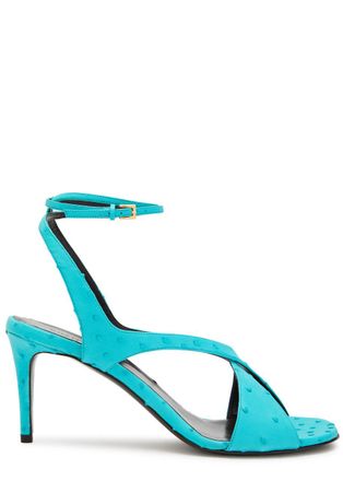 Khaite Liria 75 Cross-over Ostrich Leather Sandals - Light Blue - 40 (IT40 / UK7)