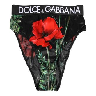 Dolce & Gabbana Bottoms, female, Multicolor, Size: L Black Floral High Waist Mesh Underwear