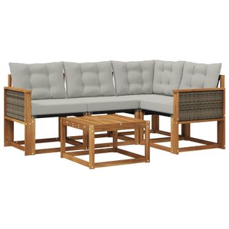 vidaXL Conjunto De Sof&aacute;s De Exterior 5 Pcs Natural Y Gris Claro Vidaxl
