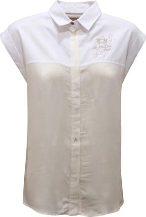 La Martina V-hals shirt in verschillende stoffen - Dames - Overhemden - Wit - L - Katoen - Overhemden