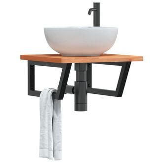 Berkfield Home Basin Shelf Wall Mounted Steel & Solid Wood Beech in Brown
