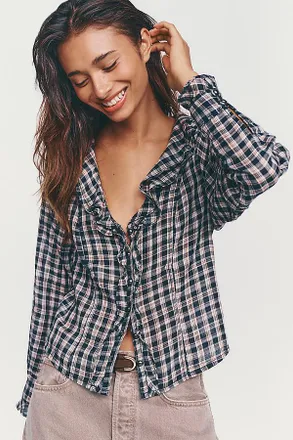 Pilcro 100% Cotton Ruffle Tux Blouse