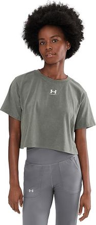 Under Armour Rival Boxy T-Shirts Wash Womens Workout Clay Green/White : LG (US 12-14), Polyester
