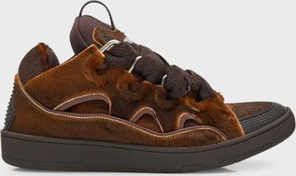 Lanvin Mens Curb Pony-Effect Leather Low-Top Sneakers