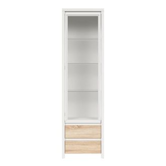 Petits Meubles Vitrina 1 puerta 2 cajones paneles de aglomerado madera y blanco