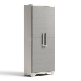 Keter Armadio Linear Wood Portascope Lucchettabile In Resina Con 3 Ripiani Laterali Regolabili E 2 Ante Keter