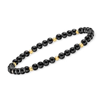RS Pure by Ross-Simons 4-4.5mm Onyx Bead Stretch Bracelet With 14kt Yellow Gold