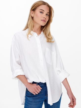 Only Longbluse ONLY ONLTOKYO L/S LINEN BLEND SHIRT, Damen, Gr. XS, weiss (hellwei&szlig;), Web, Obermaterial: 55% Leinen, 45% Viskose, unifarben, regular fit, Bl