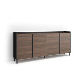 Skraut Home Skraut Home - Aparador Para Sal&oacute;n, Gran Capacidad De Almacenaje, 207x35x91cm, 4 Puertas, Dise&ntilde;o Industrial, Led, Estilo Moderno, Roble Oscuro Y Negro