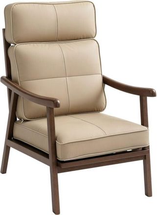 HOMCOM Butaca de sal&oacute;n sill&oacute;n de sal&oacute;n tapizado en pu con marco de madera cojines acolchados gruesos caqui y madera nogal - Homcom