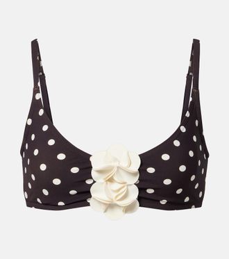 Karla Colletto Floral-appliqu&eacute; polka-dot bikini top
