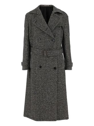 Tagliatore herringbone belted trench coat - Grey