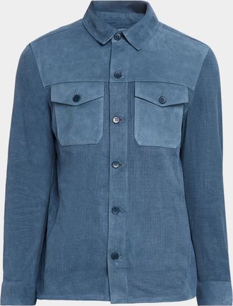 Bugatchi Men & apos;s Perforated Suede Shirt Jacket
